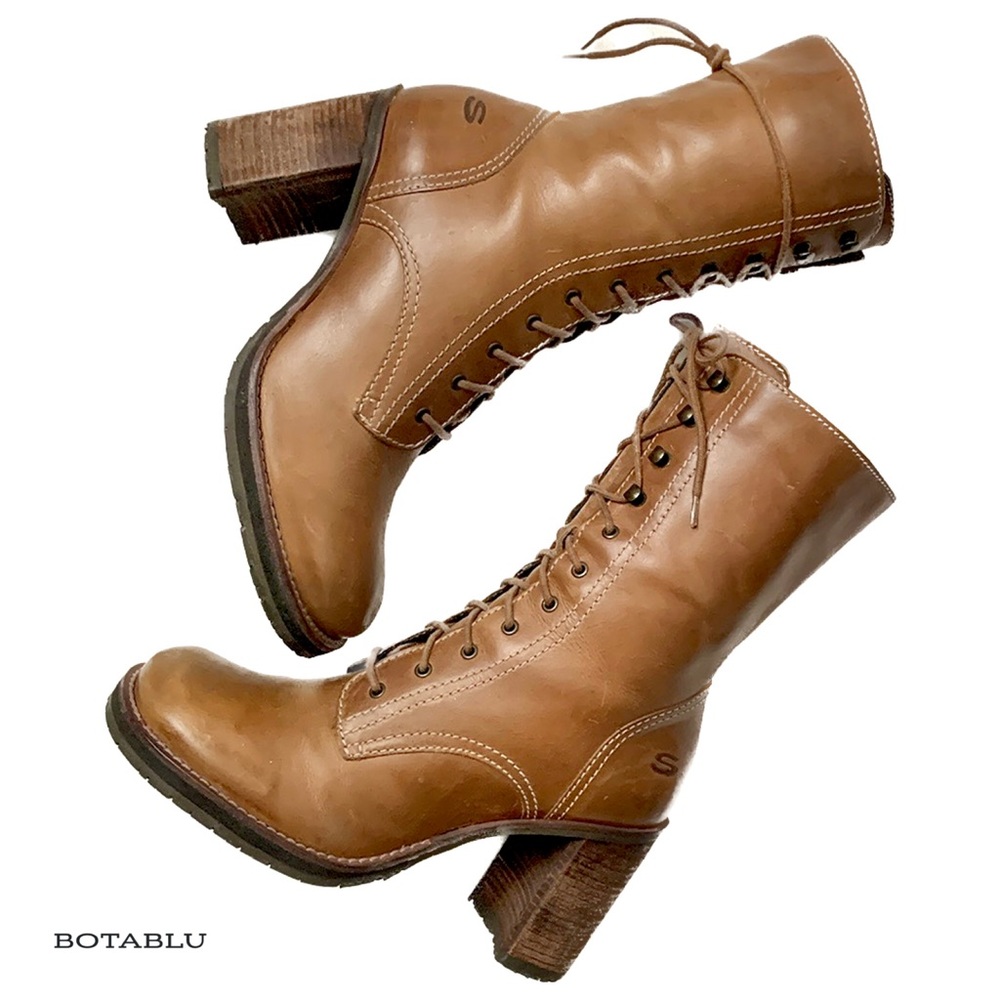 SOLD SKECHERS Vintage Y2K Lace Up Zipper Platform Chunky Heel Brown Ankle Boots - Picture 8 of 9